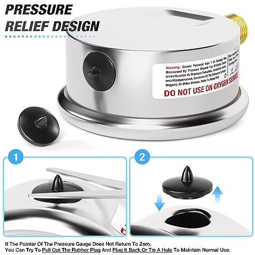 MEANLIN MEASURE 0~60Psi Stainless Steel 1/4" NPT 2.5" FACE DIAL Liquid Filled Pressure Gauge, Pool Sand Filter Pressure Test Lower Mount, with 1/2" NPT and 3/8" NPT Hex Bushing - size: 0-60Psi