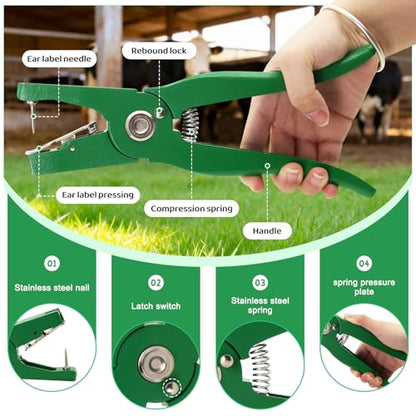 Universal Livestock Ear Tag Applicator Green Livestock Ear Tag Pliers，Durable Metal Animal Tagging Tool for Cattle Cow Pig Sheep Goat Livestock