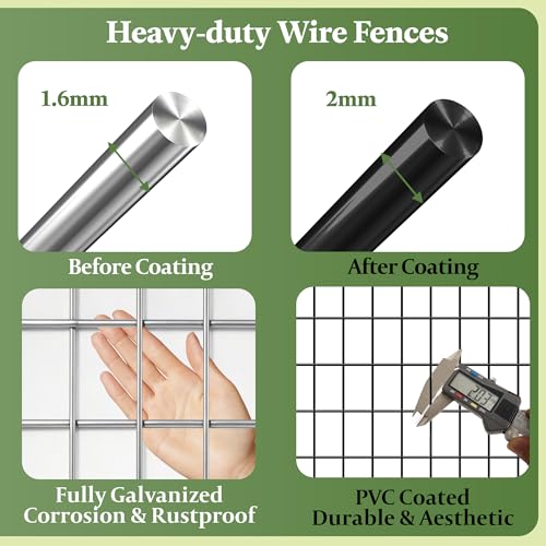 Black PVC Coated Welded Wire Fencing,2"x2" 16 Gauge,60inch H x 100ft L Garden Wire Fence Roll,2/3/4/5/6ft Tall x 50/100 ft Long Vinyl Coating Metal Wire Mesh for Yard,Farm,Dog,Vegetable Protection - color: Black, size: 2"x2" 60inx100ft