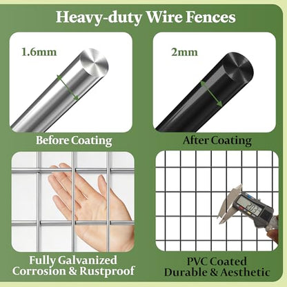 Black PVC Coated Welded Wire Fencing,2"x3" 16 Gauge,72inch H x 50ft L Garden Wire Fence Roll,2/3/4/5/6ft Tall x 50/100 ft Long Vinyl Coating Metal Wire Mesh for Yard,Farm,Dog,Vegetable Protection - color: Black, size: 2"x3" 72inx50ft