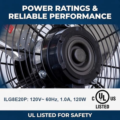iLiving 20 Inch Wall Mount Fan, 4750 CFM High Velocity Metal Fan with 3 Speeds, Sealed Motor & 360° Tilt, Heavy Duty Wall/Ceiling Mount Fan for Garage, Warehouse, Barn, Greenhouse, Workshop - size: 20 Inches