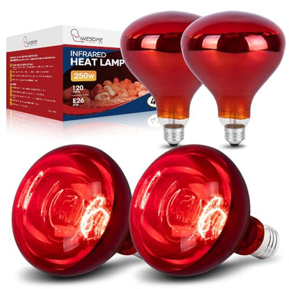 4 Pack 250W Heat Lamp Bulbs for Chicks, R40 Red Heat Lamp for Chickens, Infrared Heating Bulbs for Brooder Heater, I Incandescent Heat Bulb for Pet, Bathroom, Food