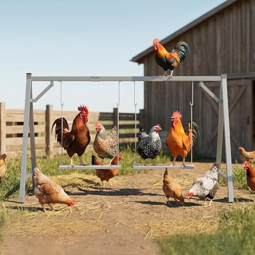 Chicken Perch Swing, Chicken Coop Roosting Bar, Metal Pet Swing Set for 6–8 Chicken, Poultry, Grey