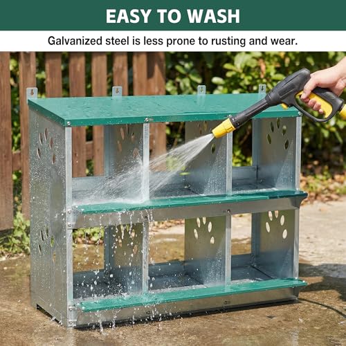 6 Compartment Metal Chicken Nesting Box with Roll Away Egg Collection 32×16×25in,Wall Mountable Large Hen Laying Box with Vented Holes,6 Houses Coop Roosting Boxes Fit for Different Poultry Breeds - size: 32×16×25in