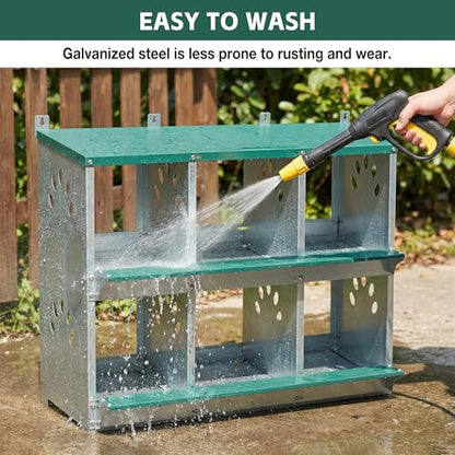 6 Compartment Metal Chicken Nesting Box with Roll Away Egg Collection 32×16×25in,Wall Mountable Large Hen Laying Box with Vented Holes,6 Houses Coop Roosting Boxes Fit for Different Poultry Breeds - size: 32×16×25in