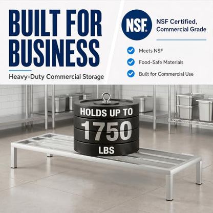 60" x 20" x 8" Aluminum Dunnage Rack – Heavy Duty Floor Storage Stand, NSF for Commercial Use - size: 60"W x 20"D x 8"H