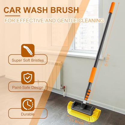 SISUPASSIE Car Wash Brush, 12FT Telescopic Car Wash Brush with Long Handle, 12-Inch Soft Bristle Car Cleaning Brush for Cleaning Car, RV, Truck, Boat, Solar Panels - size: 12FT