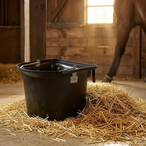 D-Shaped Feed Bucket with Metal Hooks Stall Feed Bucket Black Feeding Container