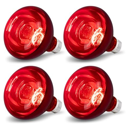 4 Pack 250W Heat Lamp Bulbs for Chicks, R40 Red Heat Lamp for Chickens, Infrared Heating Bulbs for Brooder Heater, I Incandescent Heat Bulb for Pet, Bathroom, Food