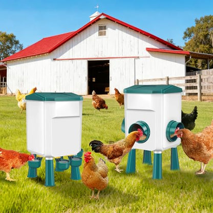 Chicken Feeder and Waterer Set 3 Gallon/26.4 Pounds, Automatic Chick Feeder and Waterer Set No Waste, Poultry Feeder Large for Hens/Ducks/Poultry - color: Blue