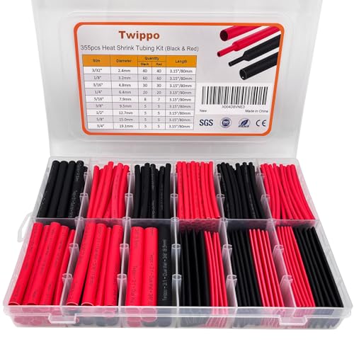 Heat Shrink Tubing Kit 355pcs - 3:1 Adhesive Lined - Electrical Waterproof Industrial Heat Shrink Tape Terminals- Marine Grade Wire Connector Shrink Wrap Tube - 3.15" Length - Black and Red - size: 355pcs Black Red