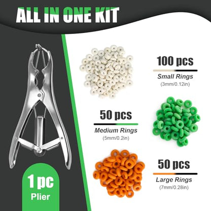 Goat Banding Kit, Stainless Steel Expander Tool with 200pcs 3-Size Rubber Bands & Expander Plier and Bands Kit for Humane Livestock Handling (Goats/Sheep/Calves/hog) - color: silver, size: Small