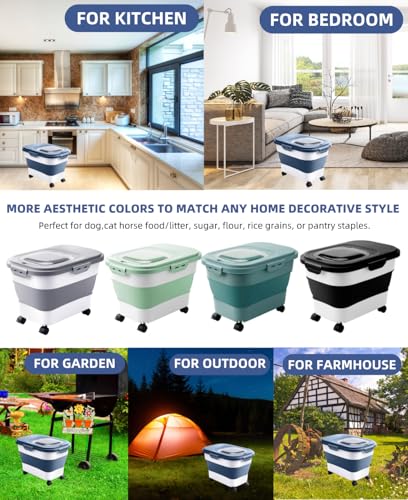 20-23 Lbs Dog Food Storage Container - Collapsible Dog Food Container with Wheels Airtight Lids, Scoop and Small Container, Pet Food Storage Dry Food For Dog, Cats and Other Pet (Blue) | Dog Food Container with Double Airtight Seal & Magnetic Lid,Cat Food