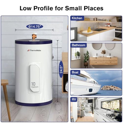 Thermomate Tank Water Heater - 10 Gallon Point of Use Hot Water Heater, 120V 1500W, Adjustable Thermostat, UL Listed (ES1000) - style: 10 Gallons