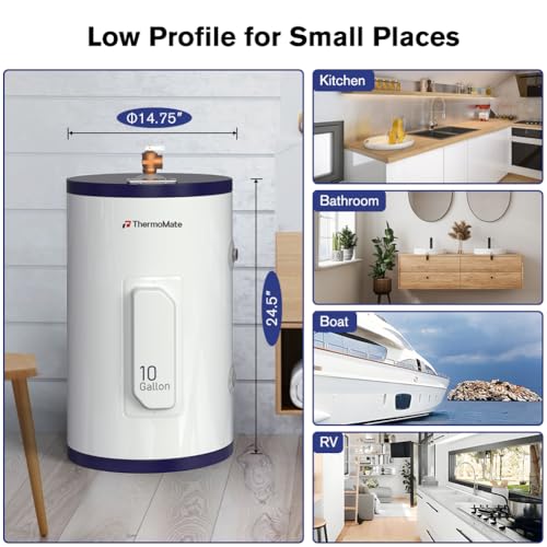Thermomate Tank Water Heater - 10 Gallon Point of Use Hot Water Heater, 120V 1500W, Adjustable Thermostat, UL Listed (ES1000) - style: 10 Gallons