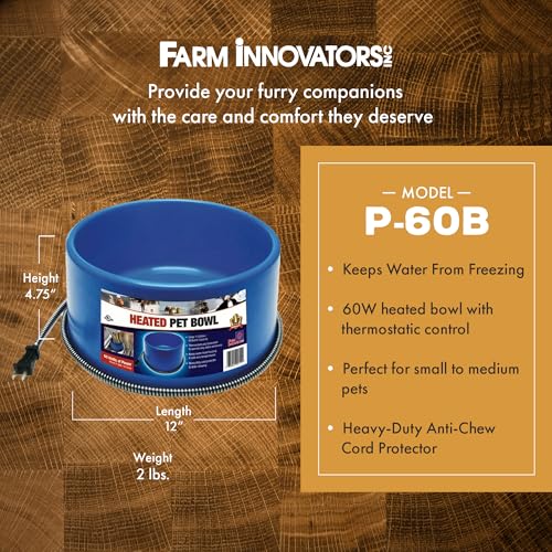 Farm Innovators 60 Watt Premium Plastic Heated Pet Water Bowl with Advanced Thermostatic Control for Large Dogs and Cats, Blue