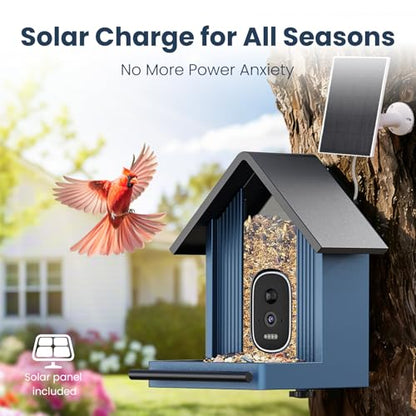 Smart Metal Bird Feeder with Camera, Deep Blue | Squirrel Proof, 2.5K UHD AI Identification, Wireless Solar Powered, Real-time Videos & IMG, Outdoor for Garden Birding, Gift - color: Blue