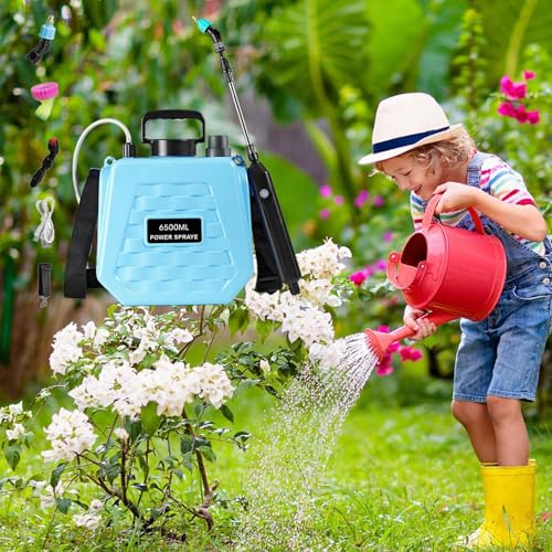 Battery Powered Garden Sprayer | Watering Can Rechargeable | Battery Garden Sprayer with Adjustable Shoulder Strap,for Farm Lawn Yard Backyard Agriculture Plant Outdoor Home - color: 6.5L sky blue