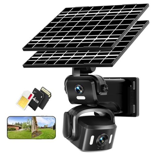 4G LTE Solar Security Camera Outdoor, Dual Lens 4K 8MP Wireless Camera with Dual Solar Panels, No WiFi Needed, 360° PTZ Color Night Vision, PIR Motion Detection, 2-Way Audio for Farm - size: Large