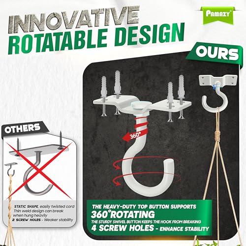 [UPGRADED] 200LBS 4Pcs Rotatable Ceiling Hooks with 4 Screw Points Plate Base, White Wall Mount Metal Hanger for Hanging Plants, Bird Feeders, Lanterns, Lights, Wind Chimes, Indoor Outdoor Decor - style: 4PCS