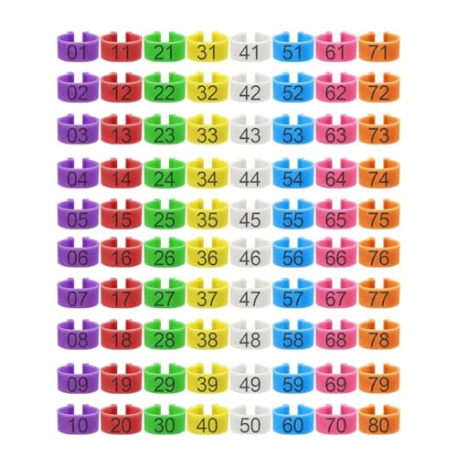 80Pcs 16mm Chicken Leg Bands with 8 Colors,Colorful 01-80 Numbered Chicken Identification Leg Bands Duck Poultry Leg Tag