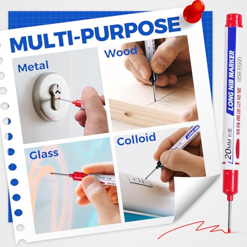 10 PCS Long Head Deep Hole Marker Pens, 20 MM Long Nib Marker for Metal, Multi-purpose Deep Reach Markers Quick Dry Waterproof Marking Pens Construction Markers with Long Nose