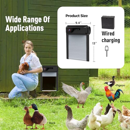Automatic Chicken Coop Door with WiFi HD1080P Camera,Auto Solar Chicken Coop Door Opener with Timer, APP Remote Control, 5000mA Battery, Night Vision, Alarm Drive (Black, 13.01in*9.4in*6.2in)