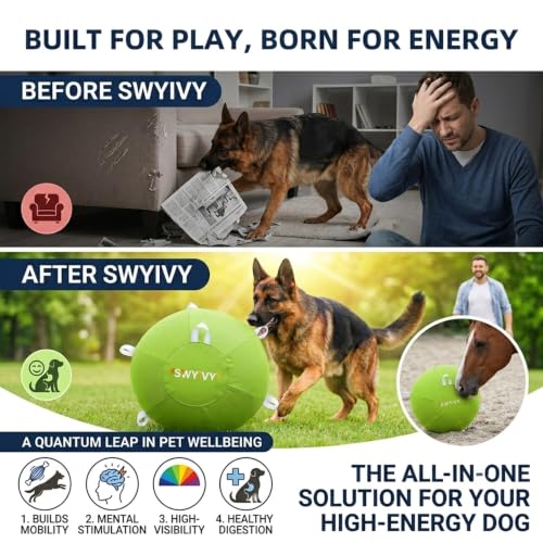 25Inch Herding Ball with Straps and Heavy Duty Cover, Green Dog Toy Ball for Large Breeds, German Shepherd, Pitbull, Horse Toys, Giant Play Ball for Aggressive Chewers