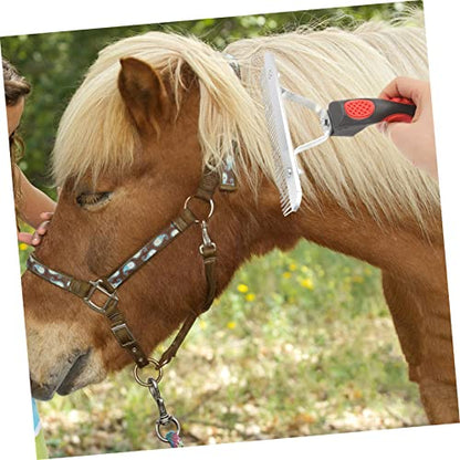 DECHOUS Durable Horse Grooming Rake with Rubber Handle Rust Metal Cleaning Brush and Large Animals Shedding Hair Remover and Skin Friendly Massage Tool