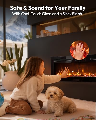 EUHOMY 60 Inch Electric Fireplace Recessed Wall Mounted with Remote Control, Fireplace Heater with Adjustable Flame Color, Linear Fireplace with Timer, Log & Crystal, 750/1500W (2026 Upgrade) - size: Upgrade 60 Inch