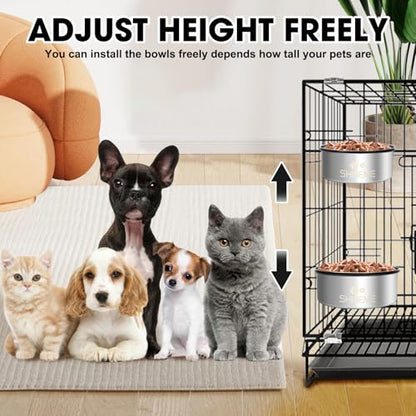Water Bowl for Dog Crate, ShineMe 34oz & 25oz Stainless Steel Dogs Bowls, Dog Food and Water Bowl Set Mountable in Crate Kennel Cage, 2 Pack, Silver (6.2x2.6” & 5.5x2.4”) - color: Silver, size: M (34oz+25oz)