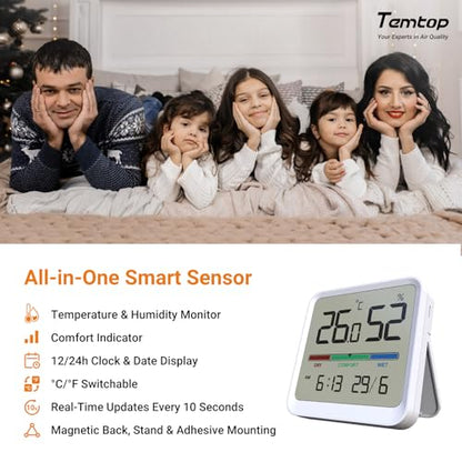 Temtop Indoor Thermometer Hygrometer, Precision Digital Temp/Humidity Monitor with Magnet & 3M Sticker, Date & Time, Wall/Magnet/Stand Mount, for Home, Office, Nursery, T1-SE - size: T1-SE