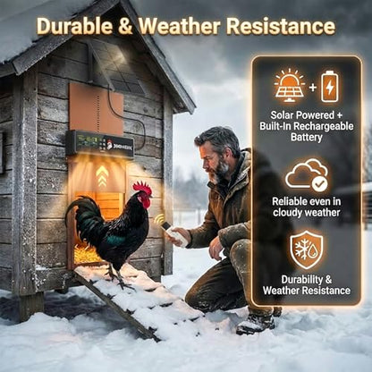 Automatic Chicken Coop Door Solar Powered with HD Screen, Timer & Light Sensor, 5 Modes, Aluminum Alloy, Remote Control Up to 70M - color: Brown