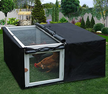 Assembly Free Chicken Coop, Foldable Chicken Run Cage Wooden, Extension Chicken Run Large Chicken Pen Rabbit Enclosure Duck House (White+Black Cover)