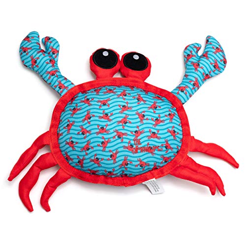 The Worthy Dog Crab Tough Plush Dog Toy – Durable Chomp-Resistant Dog Toy with Multiple Squeakers, Reinforced Mesh Lining & Strong Stitching - Teal, Large - color: Crab - Teal, size: Large