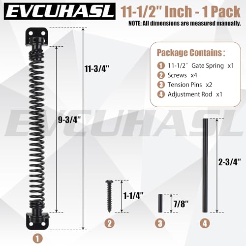 11-1/2" Gate Spring Self Closing Heavy Duty Door Springs to Close Door, Automatic Gate Closer with Adjustable Tools for Metal Gates, Wooden Fences and Vinyl Fence Gates(Black, 1 Pack) - size: 11-1/2 Inch