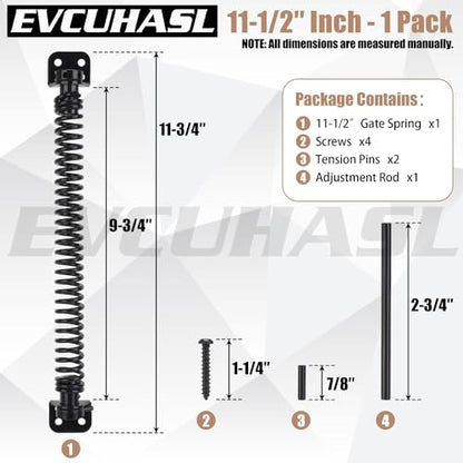 11-1/2" Gate Spring Self Closing Heavy Duty Door Springs to Close Door, Automatic Gate Closer with Adjustable Tools for Metal Gates, Wooden Fences and Vinyl Fence Gates(Black, 1 Pack) - size: 11-1/2 Inch