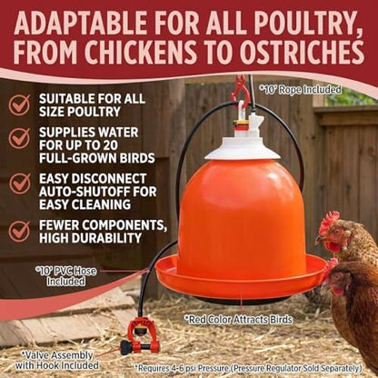 FarmTek Bell-Matic Automatic Poultry Waterer – Gravity Feed Drinker | Automatic Gravity Flow System, Heavy-Duty Construction, Consistent Water Supply, Ideal for Poultry & Game Birds