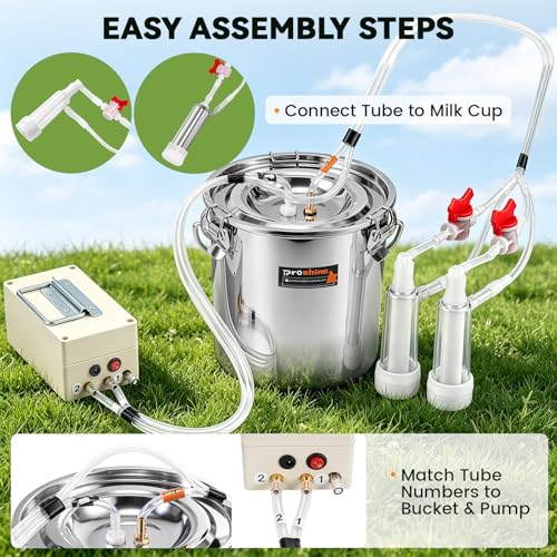 2 in 1 7L Goat Milking Machine, Electric Vacuum Pulsation Milker, Handheld Portable Milking Machine for Cows with 4 Teat Cups (for Goat Cow Battery)