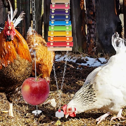 GANAZONO Chicken Foraging with Colorful Ladder Beads Swing Xylophone Fruit Feeder for Hens and Parrots Interactive Pecking for Chicken Enrichment and Active Fun