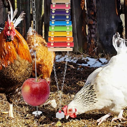 GANAZONO Chicken Foraging with Colorful Ladder Beads Swing Xylophone Fruit Feeder for Hens and Parrots Interactive Pecking for Chicken Enrichment and Active Fun