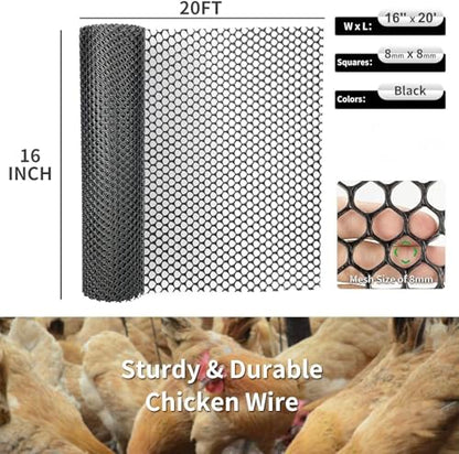 Plastic Wire Mesh Fence 16in x 20Ft Plastic Chicken Wire Mesh for Poultry, Dogs, Rabbit, Snake Barrier & Gardening Versatile Plastic Fencing (16in x 20Ft, Black) - color: Black, size: 16in x 20Ft