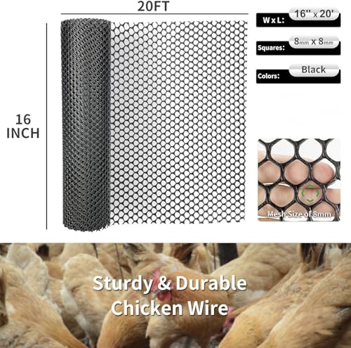 Plastic Wire Mesh Fence 16in x 33Ft Plastic Chicken Wire Mesh for Poultry, Dogs, Rabbit, Snake Barrier & Gardening Versatile Plastic Fencing (16in x 33Ft, Black) - color: Black, size: 16in x 33Ft