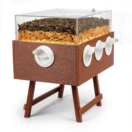 KOL No-Waste Chicken Feeder, 22LB Poultry Feeder with 6 Anti-Spill Ports, Clear-View HIPS & Acrylic Design, Foldable Stand for Hens and Chicks – Automatic Gravity-Flow Feeder