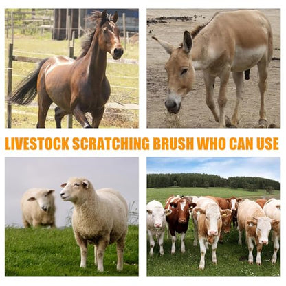 4pc Livestock Scratch Brushes, 20'' x 7.3'' Heavy Duty Cow Scratcher Wall Mount, Flexible Anti-Itch Grooming Tool for Cattle, Goat, Horse Grooming Supplies with Screws and Nuts - color: blue yellow