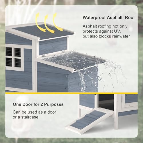 GOJOOASIS Chicken Coop for 2 Chickens Outdoor Rabbit Hutch Chicken House Cage with Ramp & Nesting Box for Small Animals (Grey) - color: Grey
