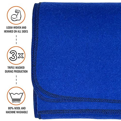 Arcturus Military Wool Blanket - Warm, Thick, Washable - Great for Outdoors, Camping, Stadium Blanket, Picnics, Travel - Car & Bushcraft Survival Kits - color: Royal Blue