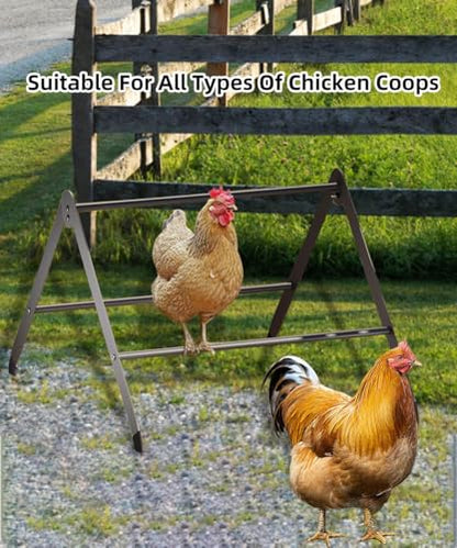 Chicken Roosting Perch, Adjustable Chicken Perch for Coop, Training Chicken Roosting Perches with Metal Stand, Chicken Toys Suitable for Chick, Hens and Parrots, Black