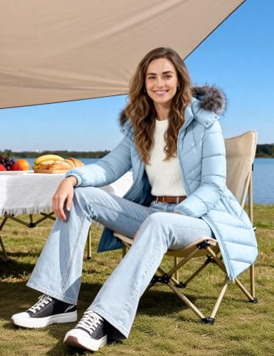 ZSHOW Women's Long Winter Coat Waterproof Warm Quilted Puffer Jacket with Faux Fur Hood - color: Light Blue, size: Medium