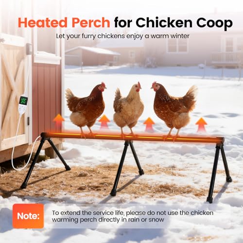 Heated Chicken Perch for Coop Thermo Heated Roosting Bar for Chickens Adjustable Temperature Heated Perch for Chicken Prevents Frozen Toes, Overheat Protection Chick Warm Coop Accessories